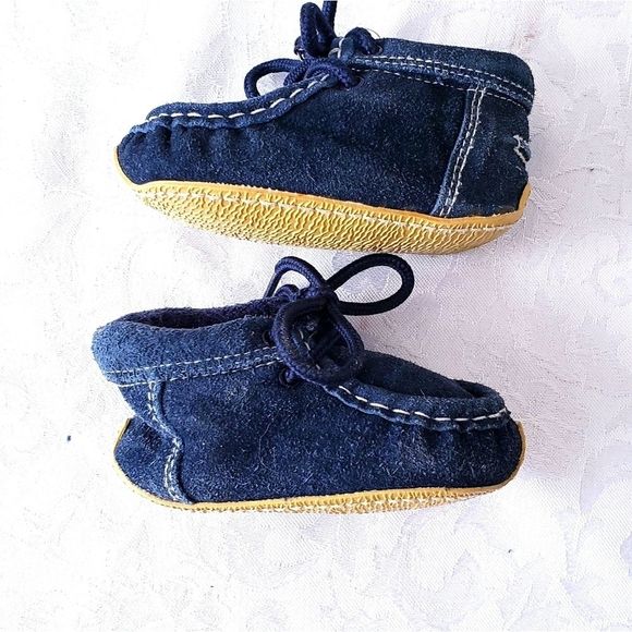 Infant Blue Suede Moccasin Booties - Picture 1 of 5